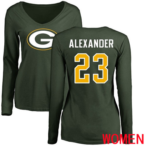 Green Bay Packers Green Women #23 Alexander Jaire Name And Number Logo Nike NFL Long Sleeve T Shirt